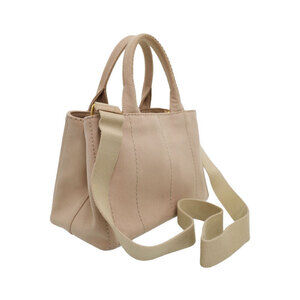 Prada Canapa canvas Tan 2way Tote handbag handles Beige top